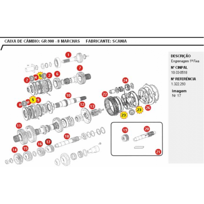 Engrenagem 1 Inferior P/113/ser4 Gr900 8-m S/chavet Cinpal Rex
