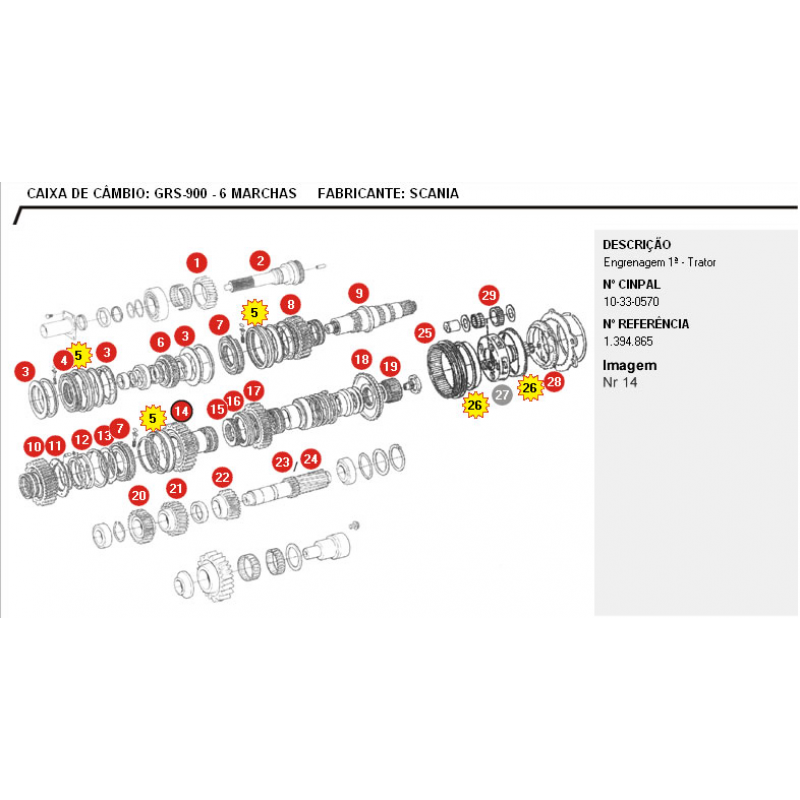 Engrenagem 1 Inferior Eixo Intermediario Grs900 6-march Cinpal Rex