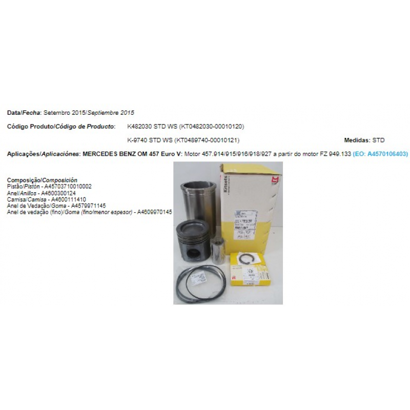 Kit Motor P/ Om457 1635/2036/2041/2536/2544/2644/3344/4144 Axor/atron Mahle Metal Leve