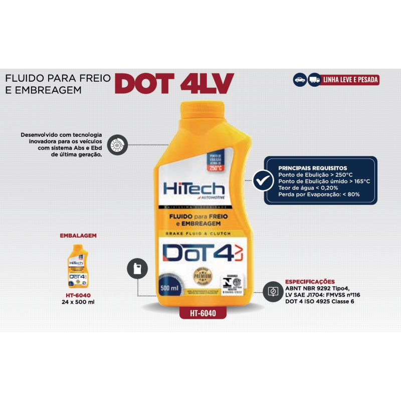 Fluido De Freio Embreagem Dot4lv 500ml Hi Tech