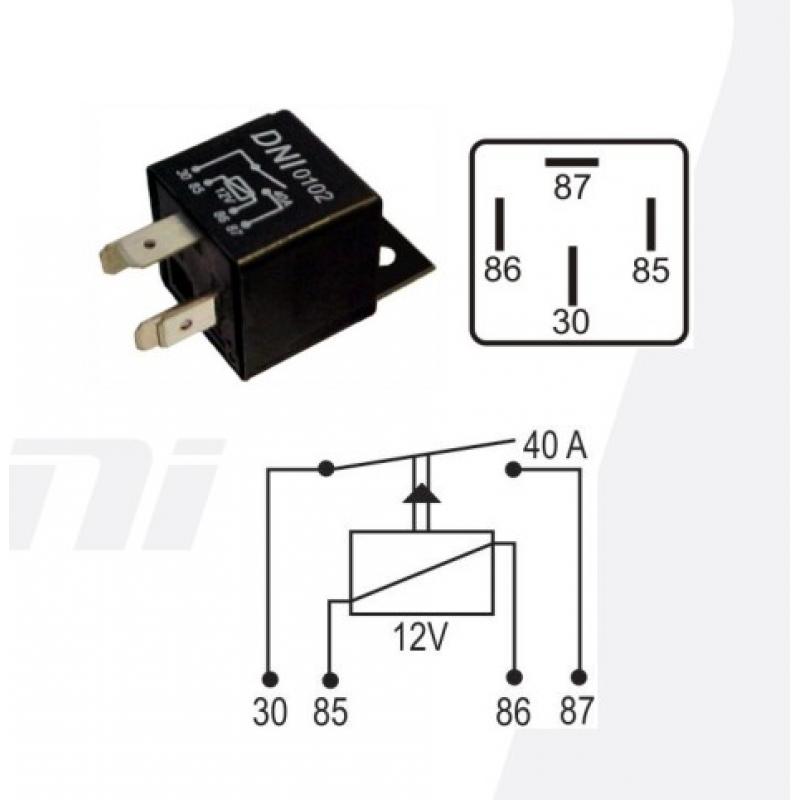 Rele Auxiliar Universal 12v 4 Terminais C/ Suporte  40a Nf Dni