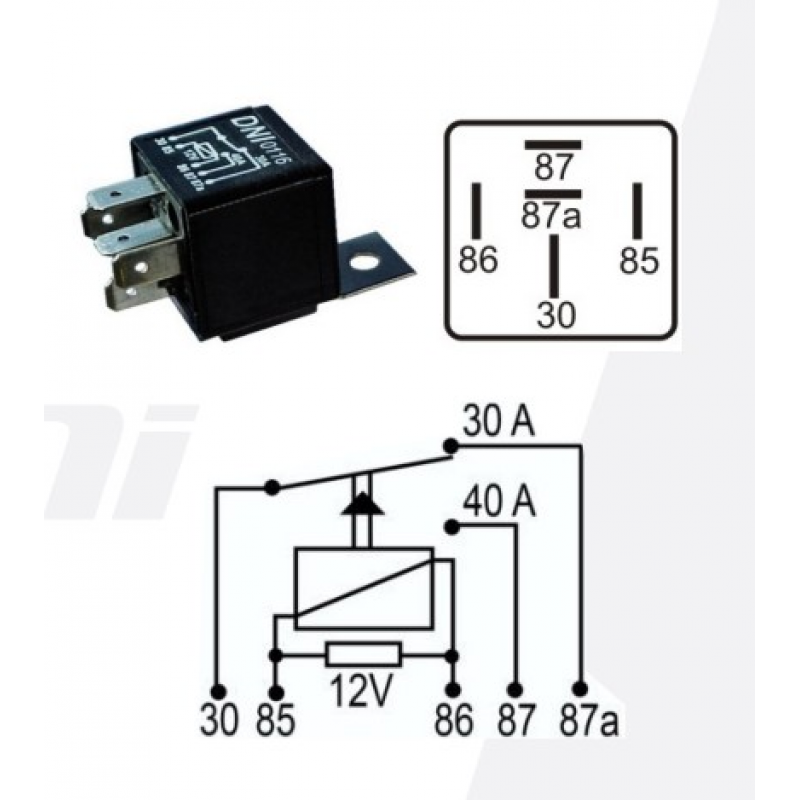 Rele Auxiliar Reversor Universal 12v 5 Terminais C/ Suporte 40/30a Dni