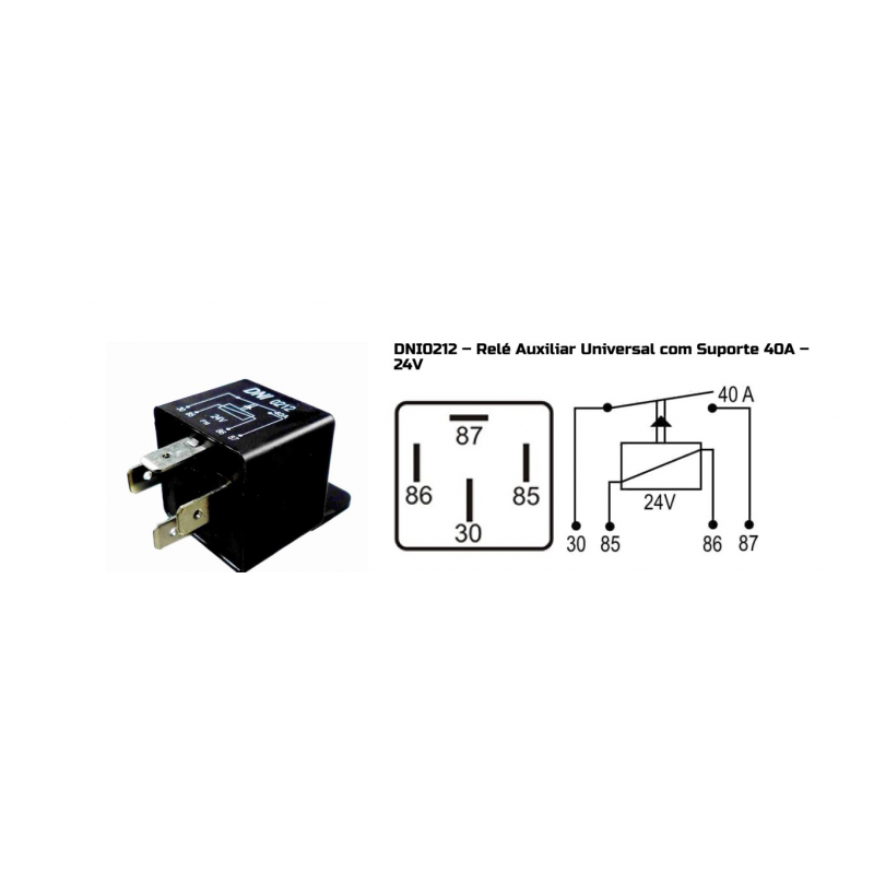 Rele Auxiliar Universal 24v 4 Terminais C/ Suporte  40a Nf Dni