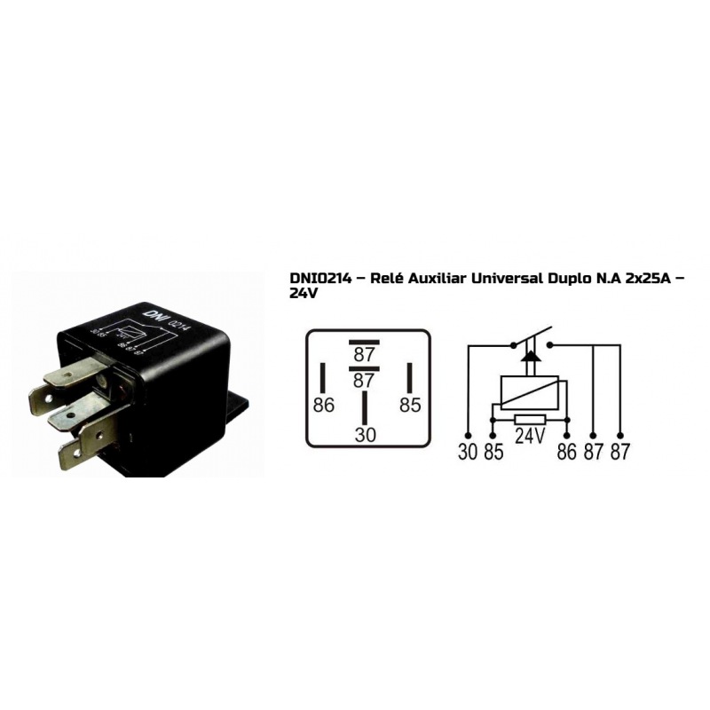 Rele Auxiliar Universal Duplo 24v 5 Terminais C/ Suporte N.a 2x25a Dni