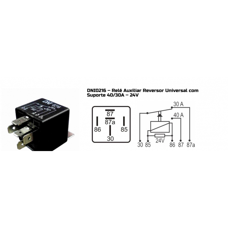 Rele Auxiliar Reversor Universal 24v 5 Terminais C/ Suporte 40/30a Dni
