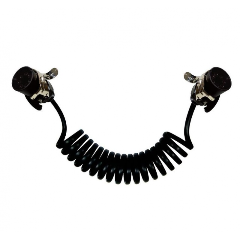 Chicote Eletrico Espiral 7 Polos C/ 2 Tomadas Macho Abs / Rastreador  6,5m Dni